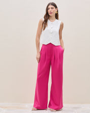 Calça Wide Leg com Pregas Alfaiataria - Rosa Escuro
