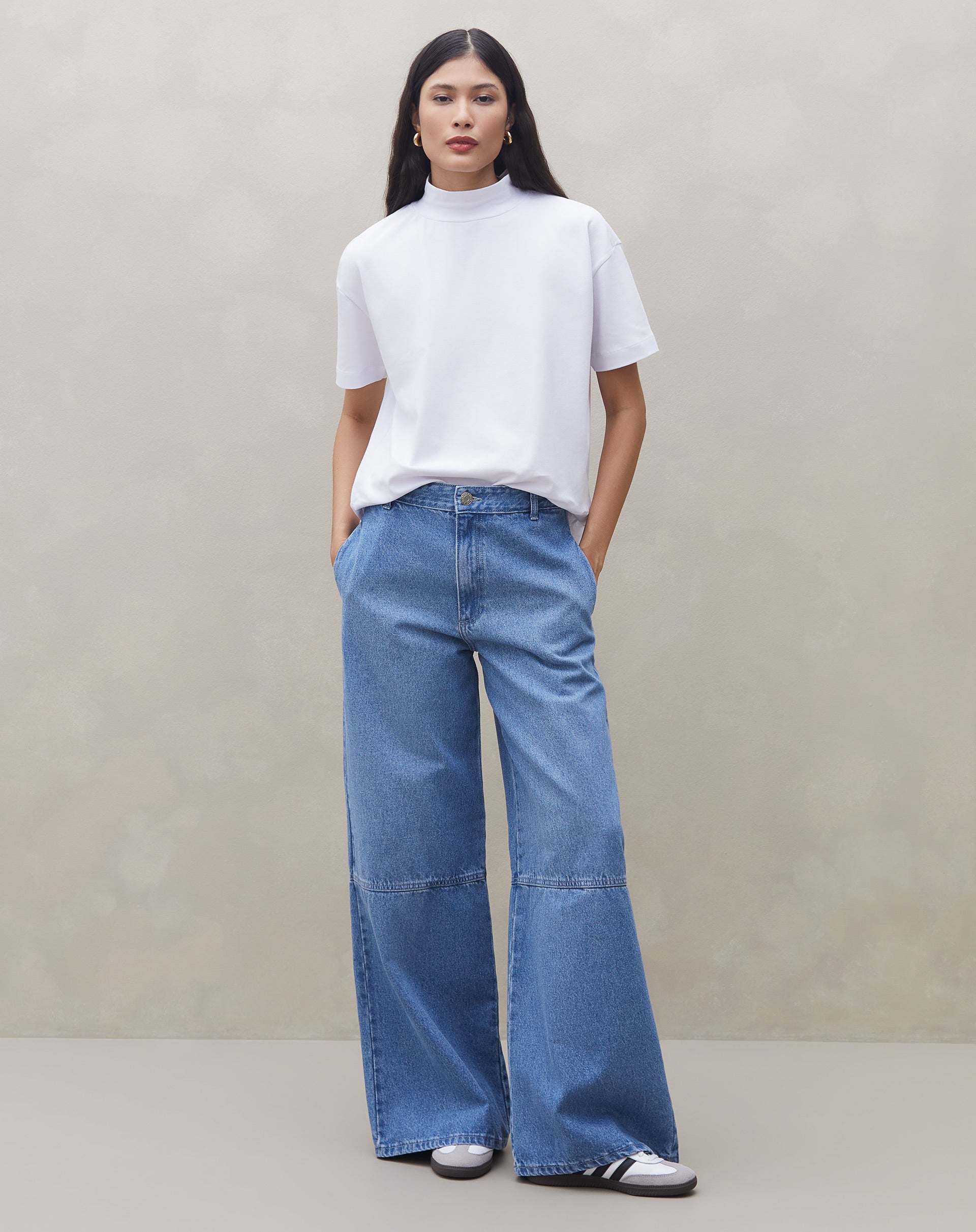 Calça Wide Leg Jeans - Azul Médio