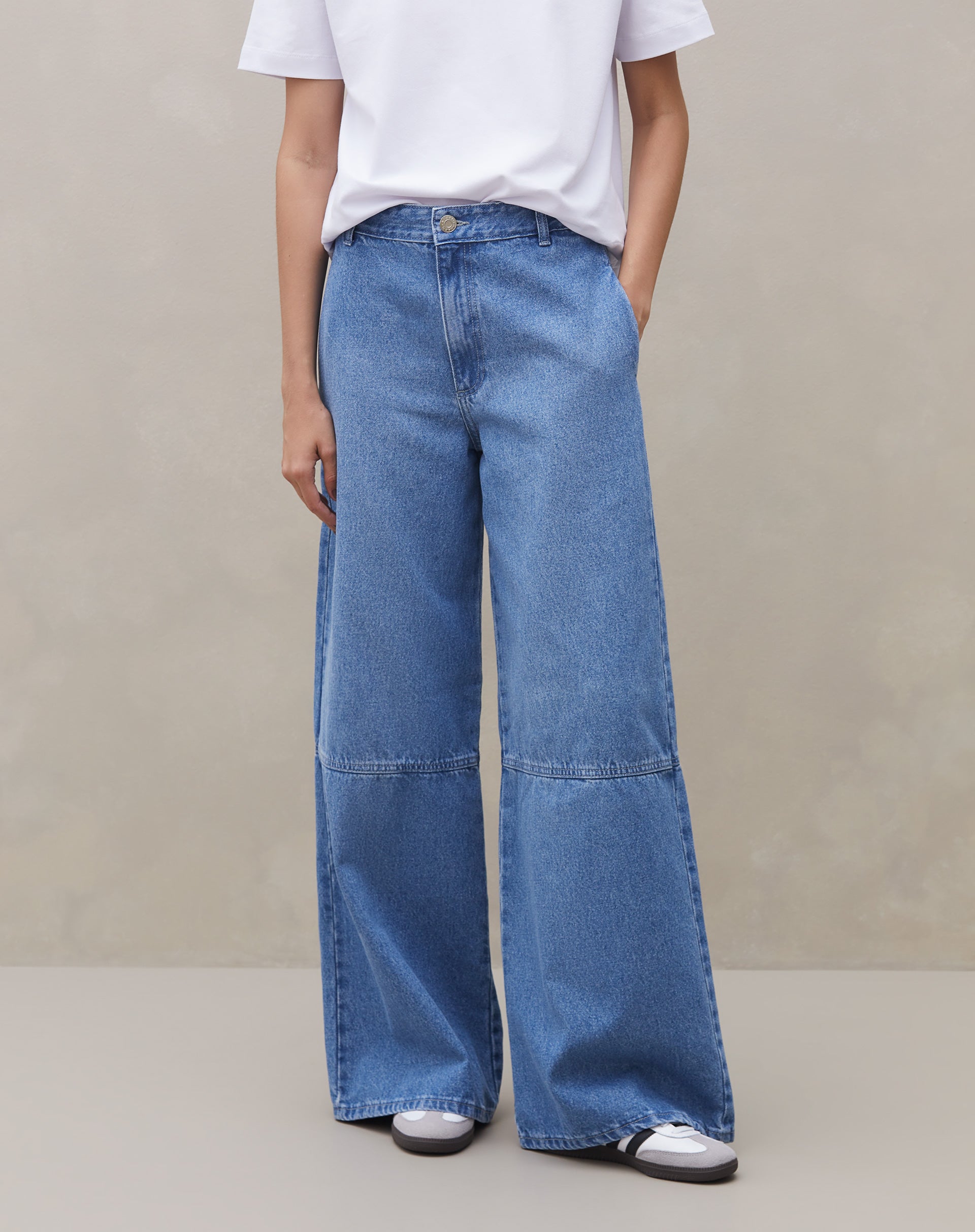 Calça Wide Leg Jeans - Azul Médio