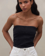 Top sem Alça Jeans - Preto