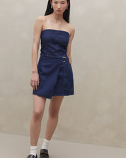 Top sem Alça Jeans - Azul Escuro