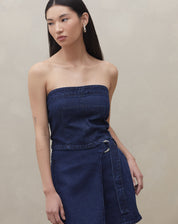 Top sem Alça Jeans - Azul Escuro