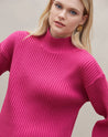 Suéter de Tricot Canelado com Punho Virado - Rosa Escuro