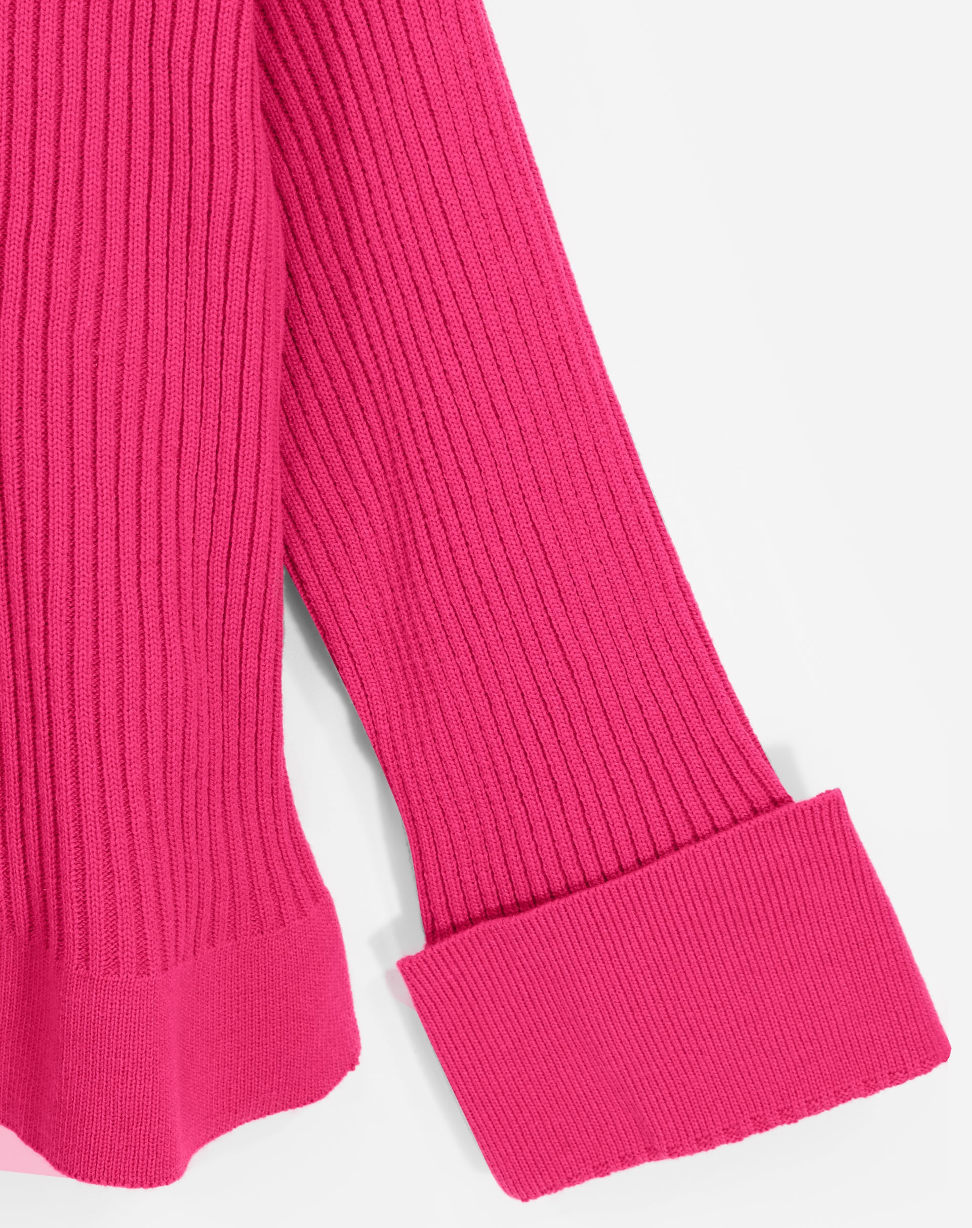 Suéter com Punho Virado de Tricot Canelado - Rosa Escuro