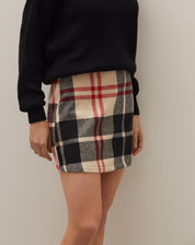 Mini Saia de Alfaiataria com Bolsos - Xadrez Preto