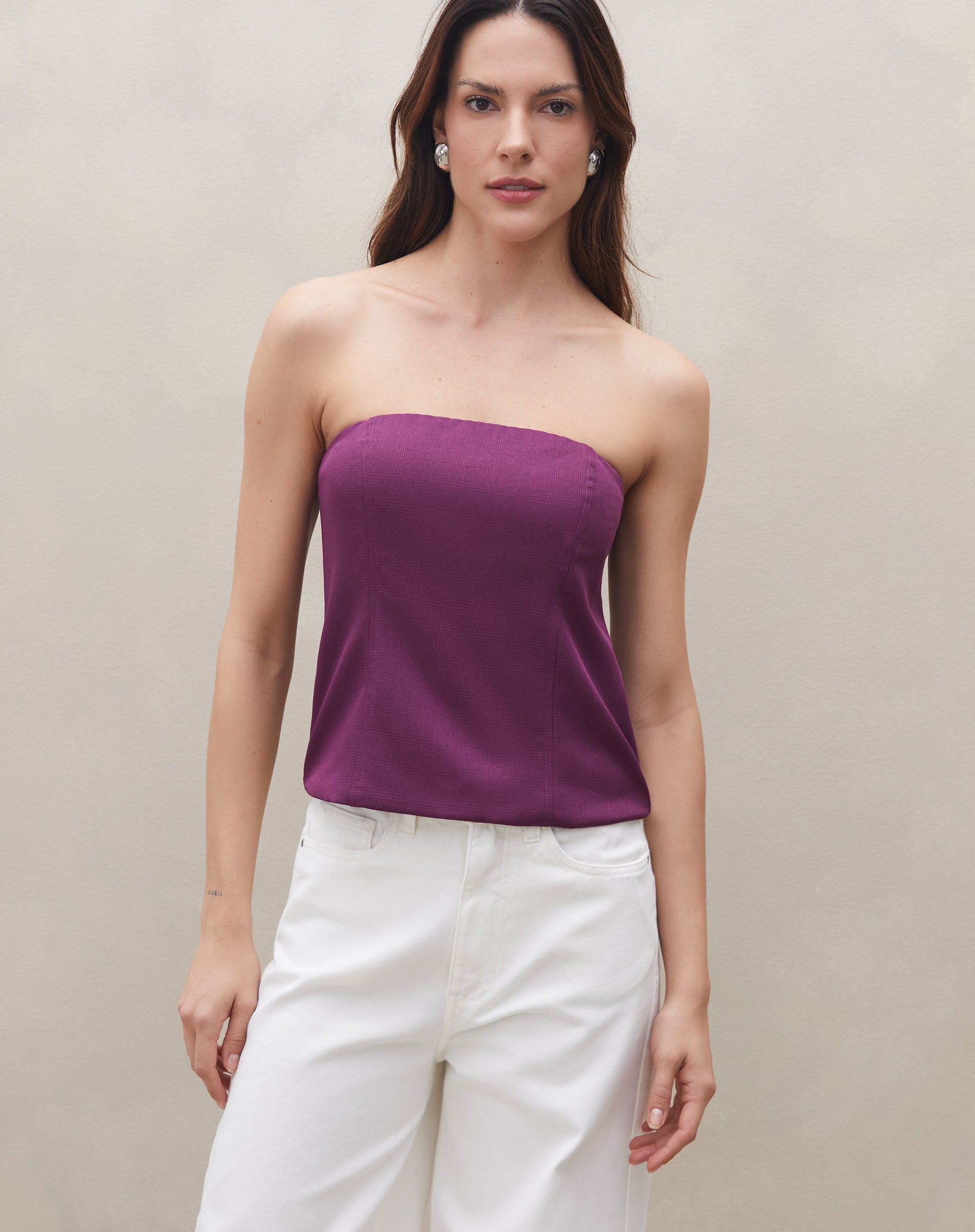 Blusa sem Alça Acinturada - Roxo