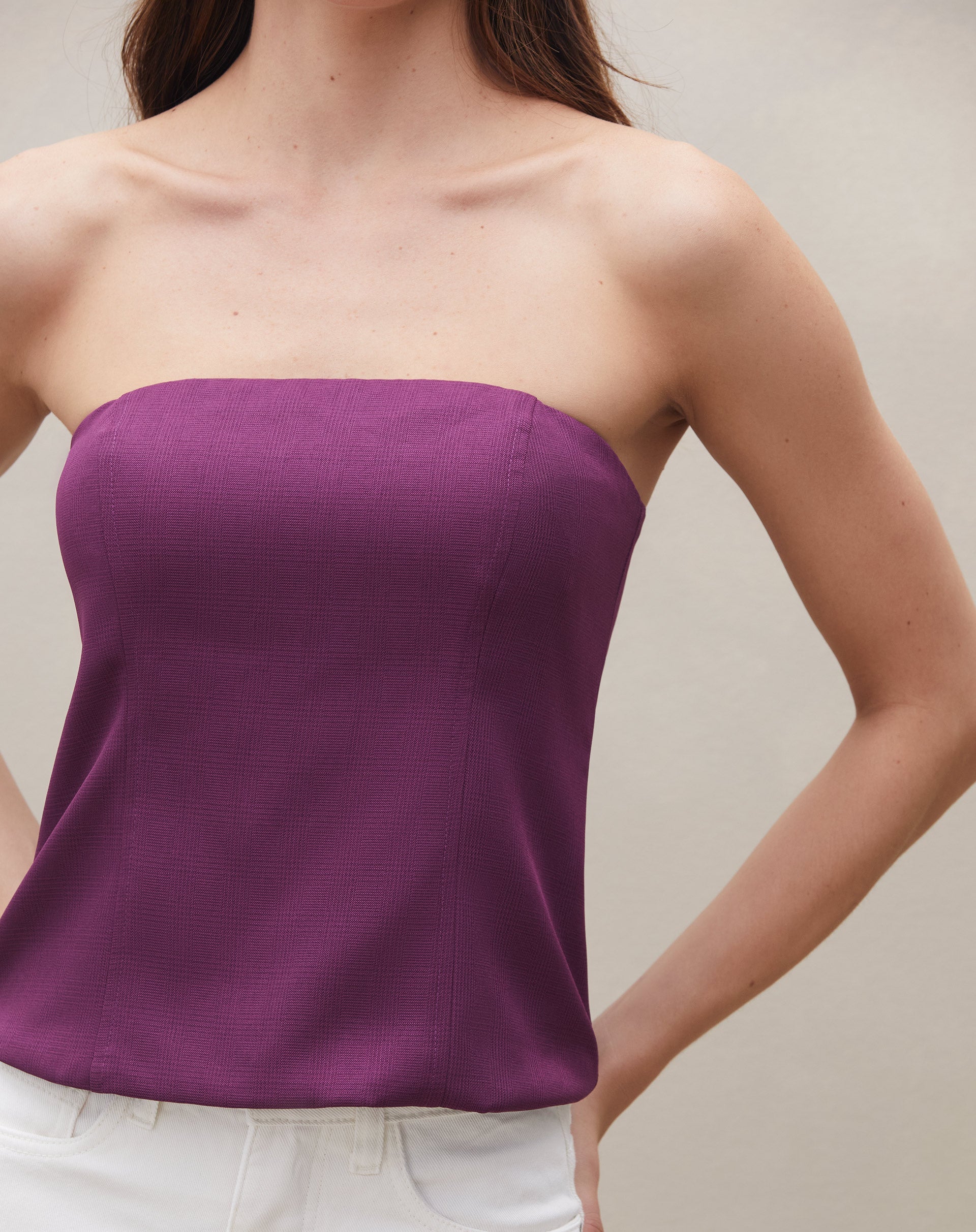 Blusa sem Alça Acinturada - Roxo