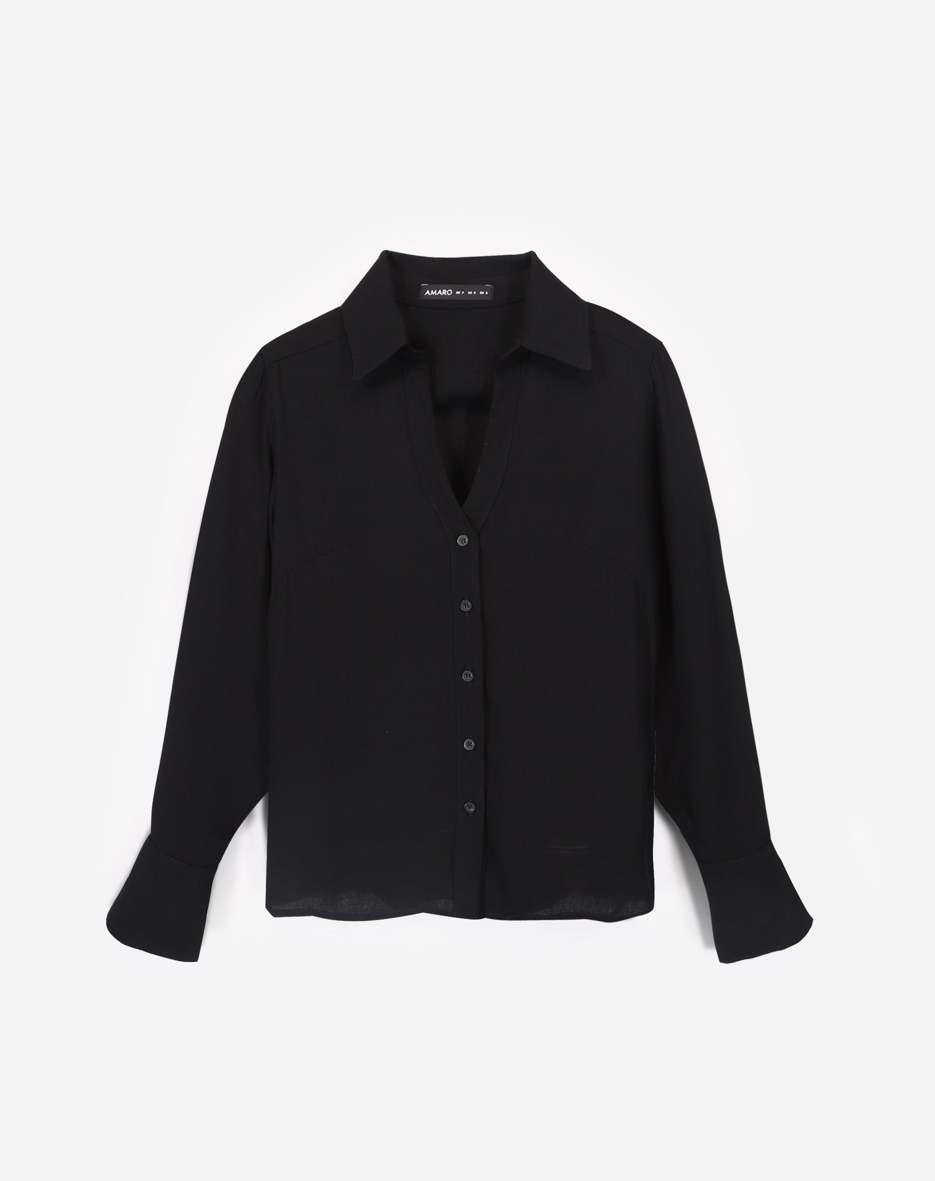 Camisa Texturizada com Punhos Largos - Preto