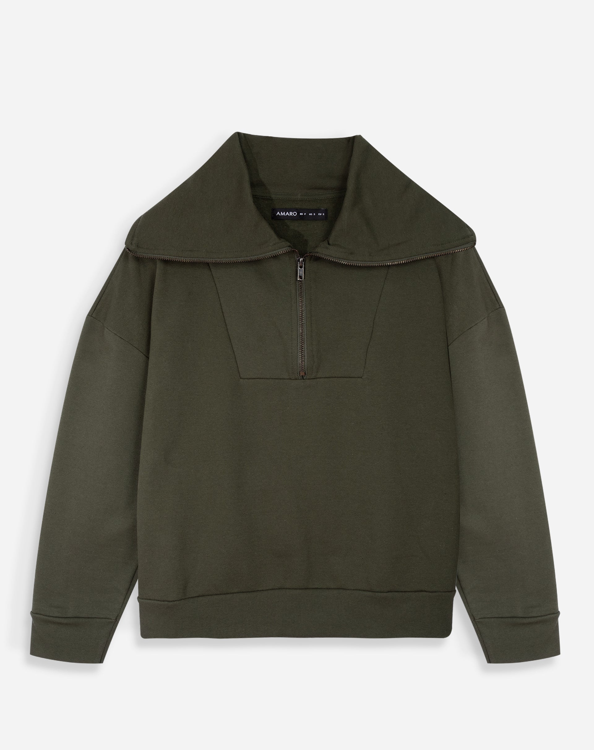 Blusa com Gola e Zíper de Moletom  - Verde Militar