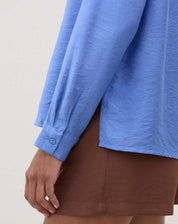 Camisa Reta Gola Padre com Pala  - Azul