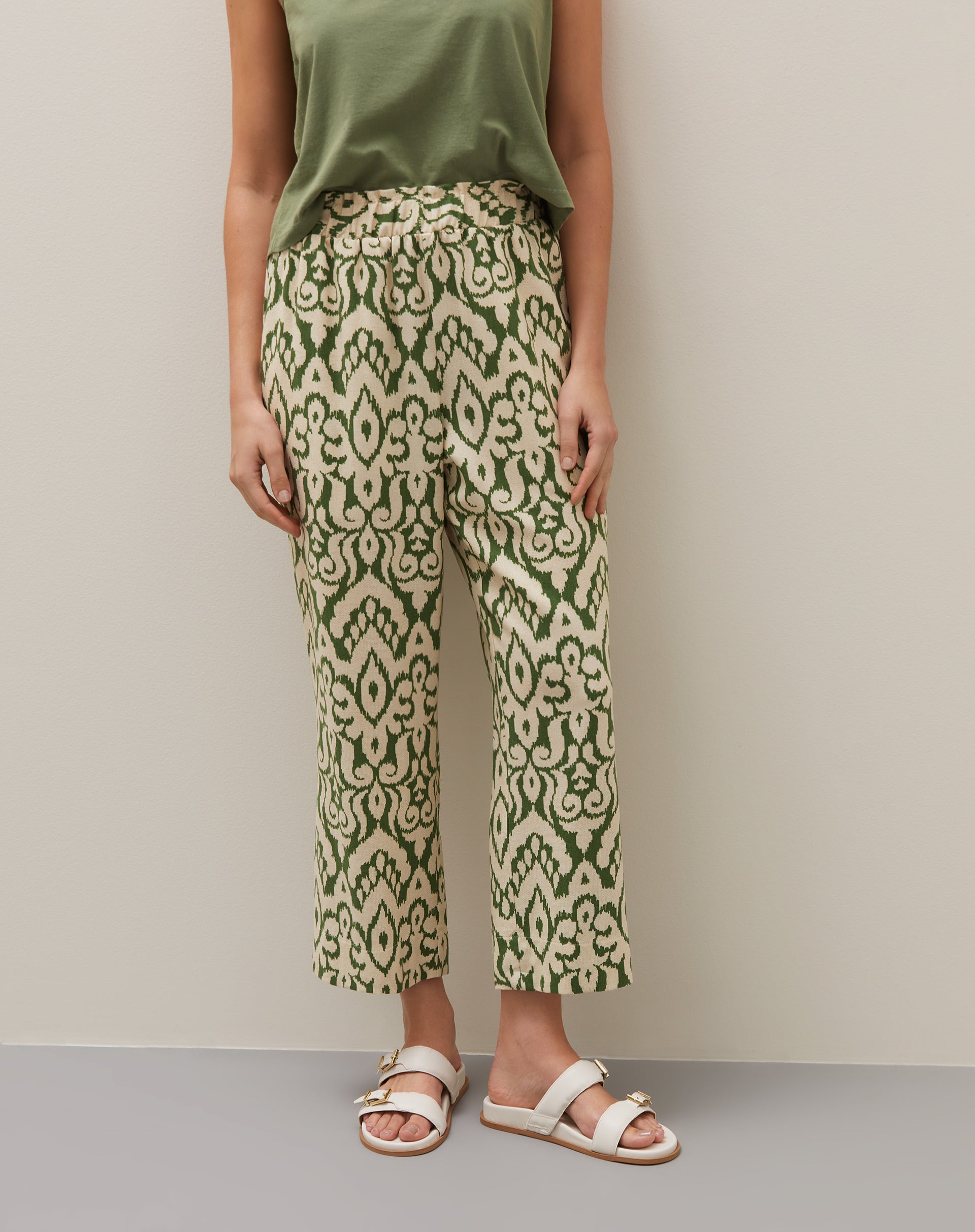 Calça Cós Elástico Estampada - Verde