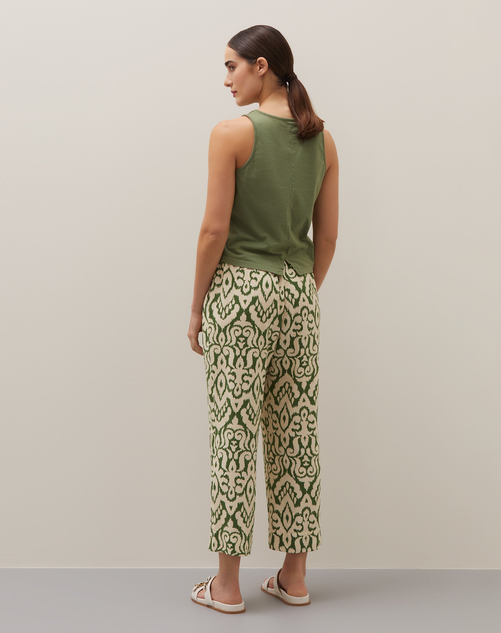 Calça Cós Elástico Estampada - Verde