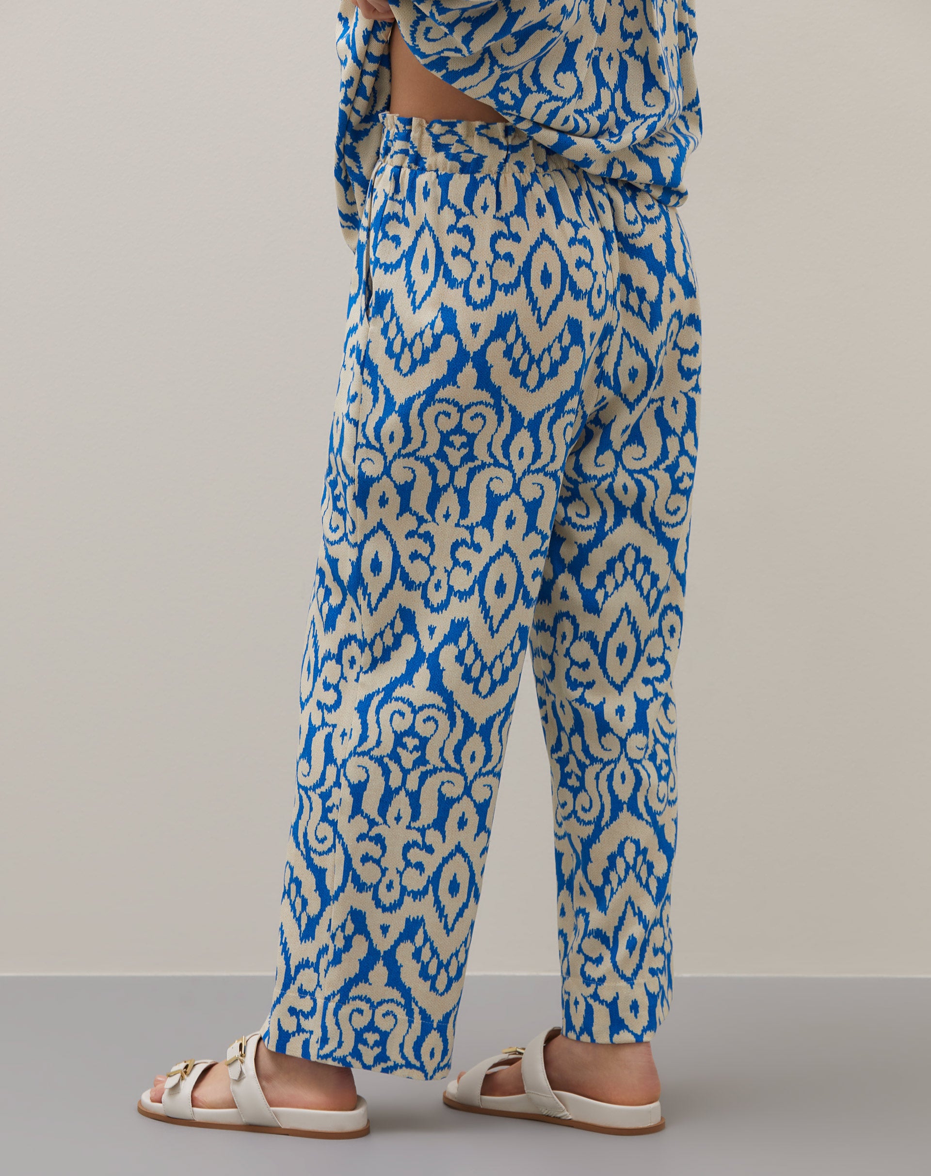 Calça Cós Elástico Estampada - Azul