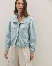 Jaqueta com Elástico de Sarja - Azul Claro