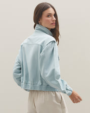 Jaqueta com Elástico de Sarja - Azul Claro