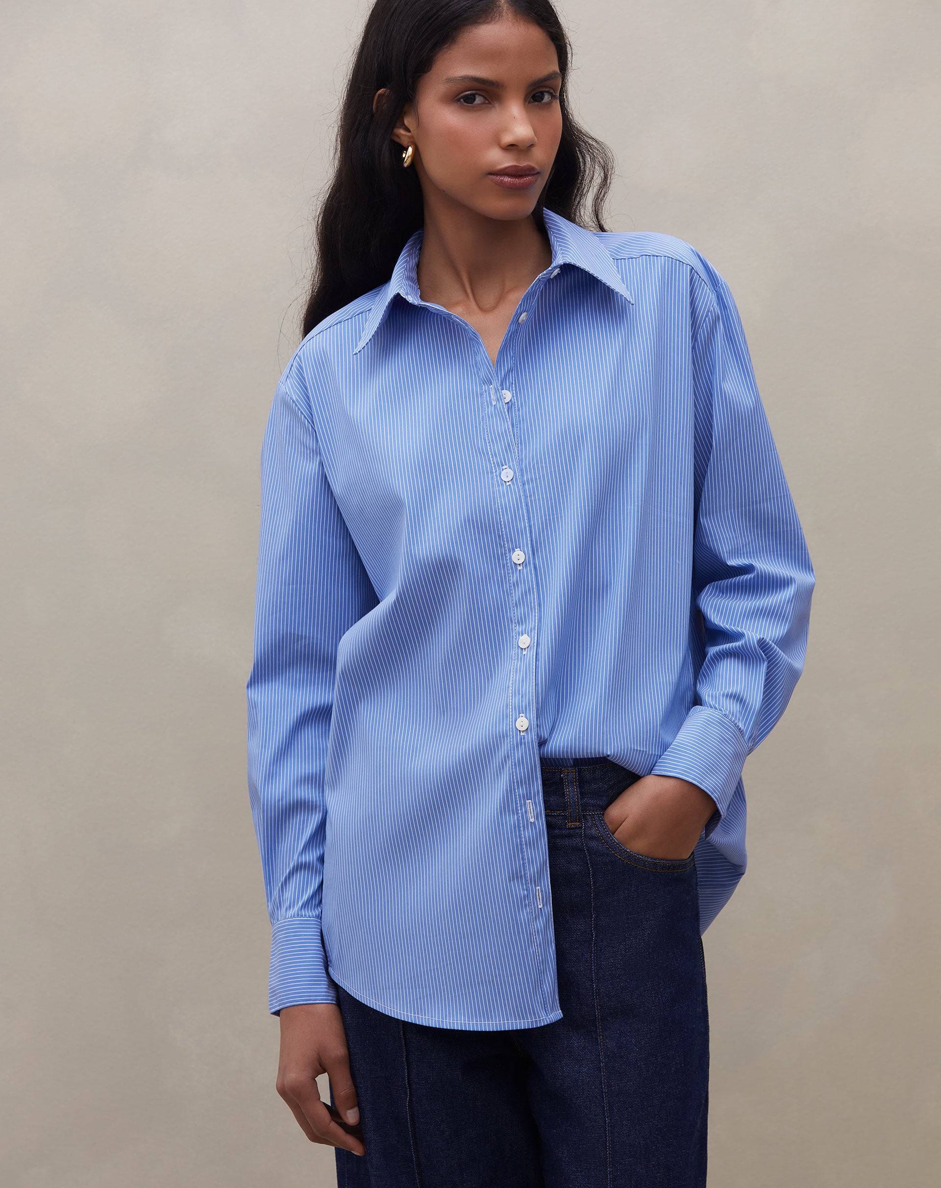 Camisa Manga Longa Fio Tinto - Azul