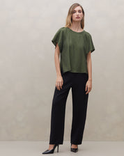 Blusa Ampla de Manga Curta - Verde Militar