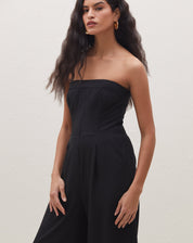 Macacão sem Alça Wide Leg Barra Larga - Preto