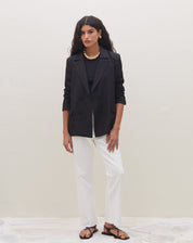Blazer Alongado Risca de Giz - Preto