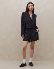 Shorts Evasê Cintura Alta Risca de Giz - Preto