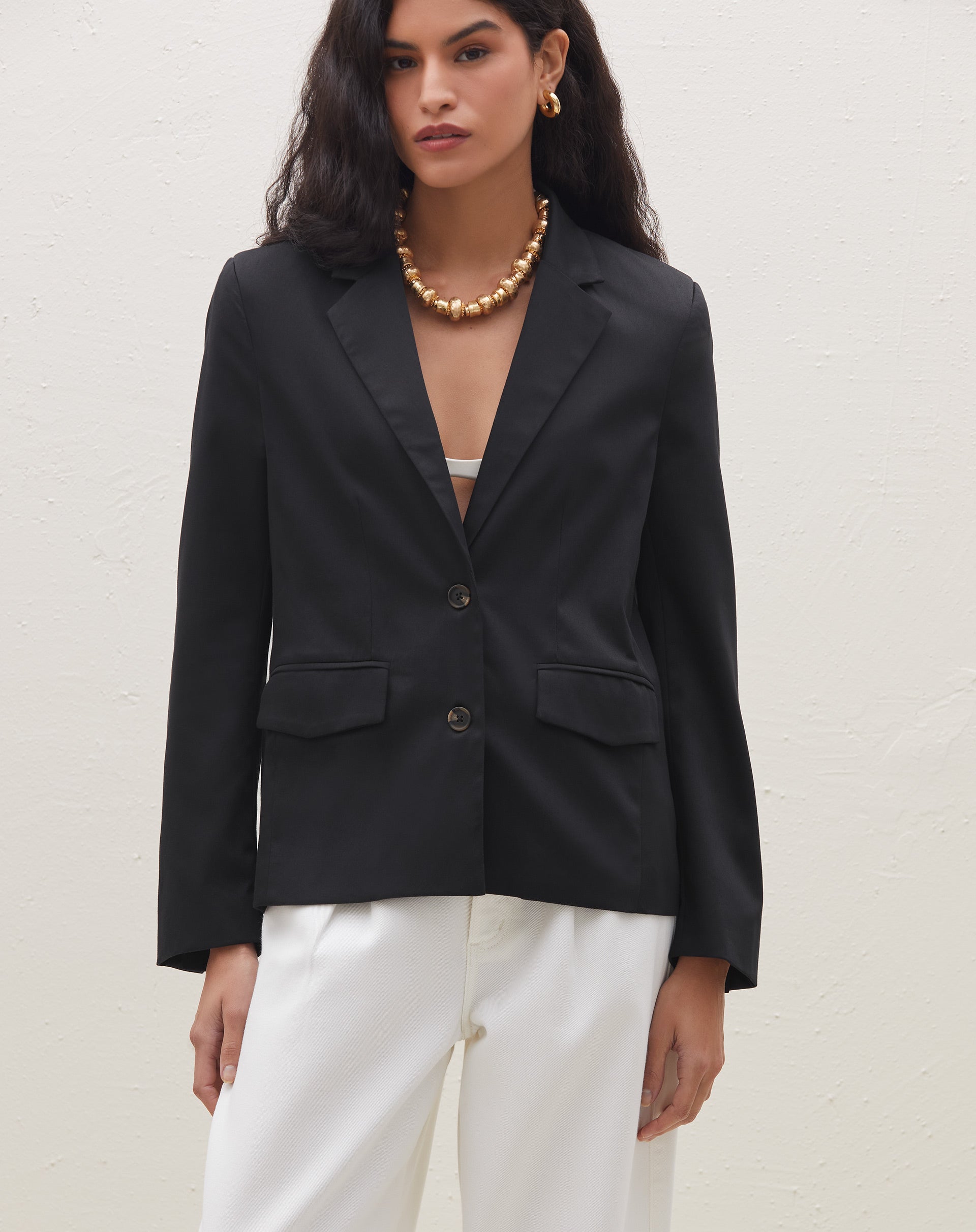 Blazer Slim Abotoamento Simples - Preto