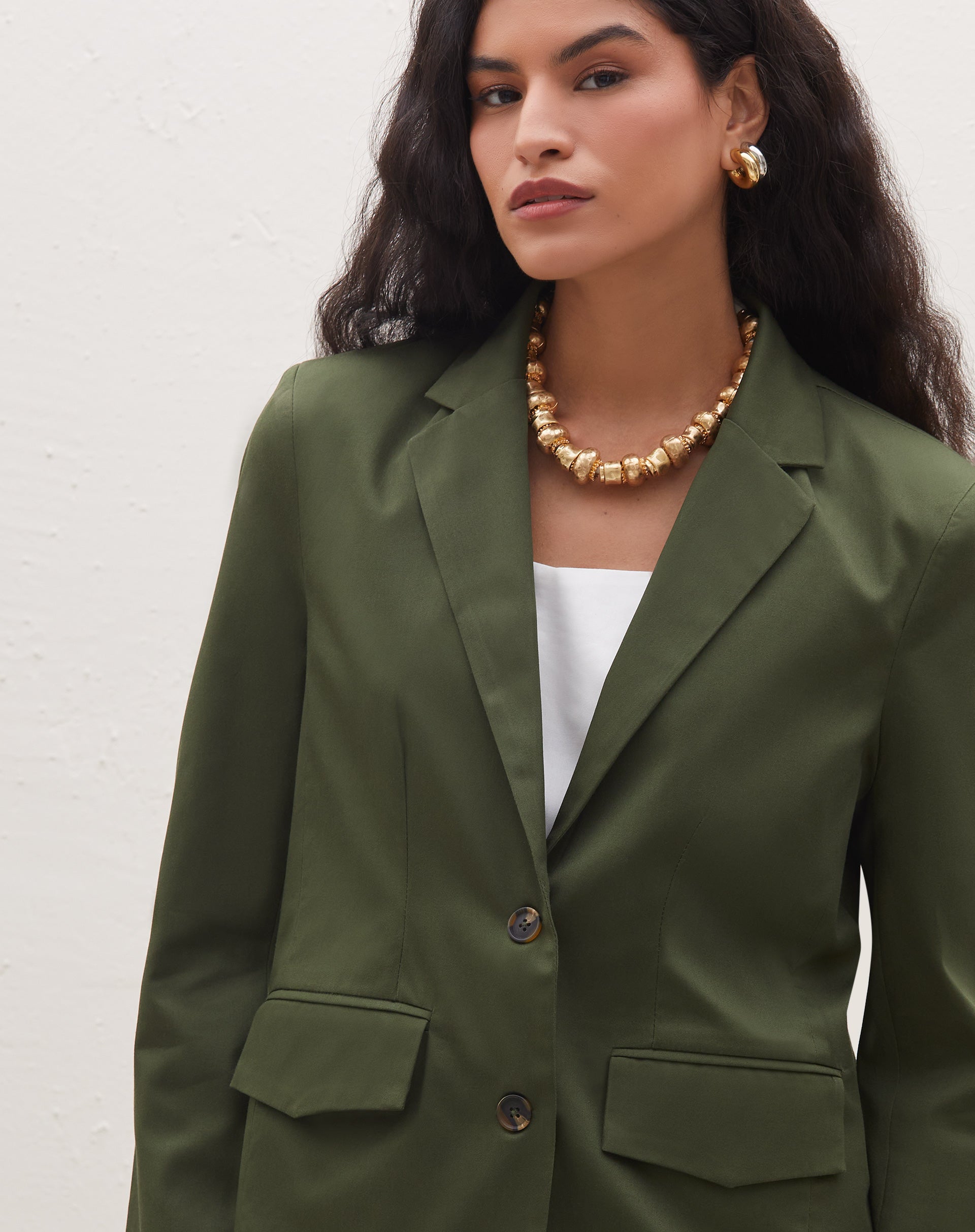 Blazer Slim Abotoamento Simples - Verde Escuro