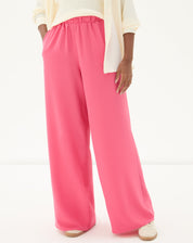 Calça Wide Leg Cós Elástico com Pregas - Coral