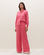 Calça Wide Leg Cós Elástico com Pregas - Coral