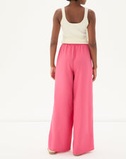 Calça Wide Leg Cós Elástico com Pregas - Coral