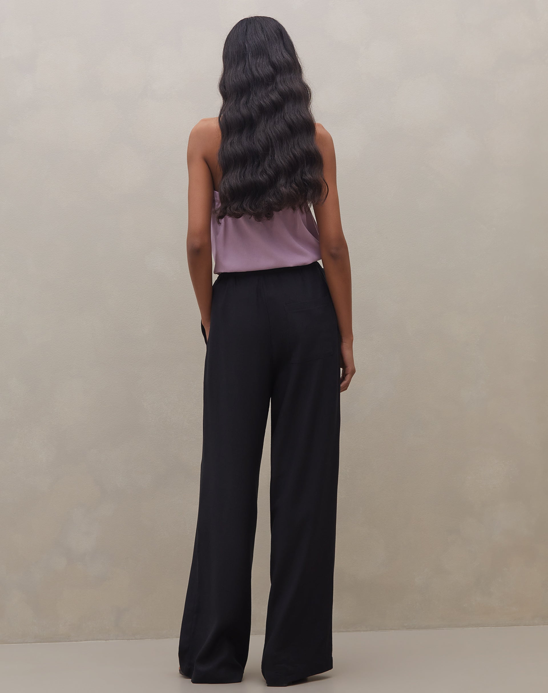 Calça Wide Leg de Linho  - Preto