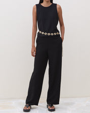 Calça Reta Cós Elástico  - Preto