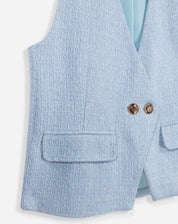 Colete Decote V de Tweed - Azul Claro