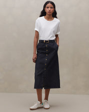 Saia Midi Jeans - Preto