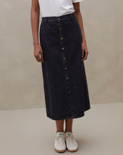 Saia Midi Jeans - Preto