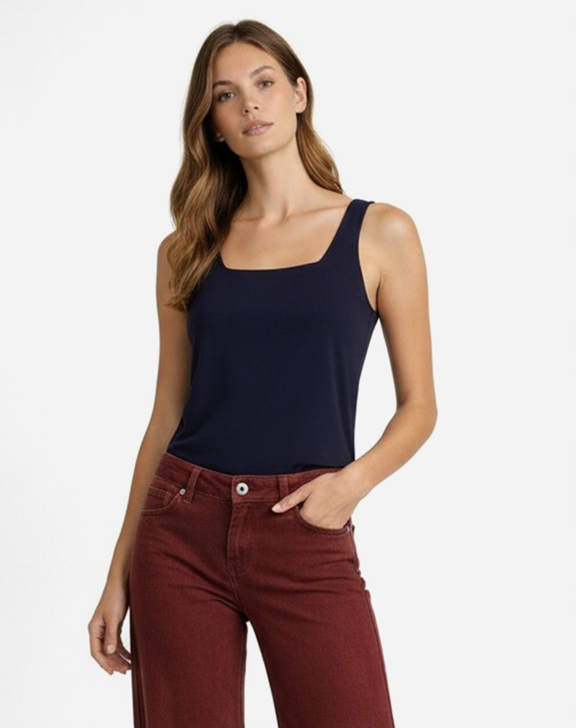 Regata Decote Quadrado de Algodão - Azul