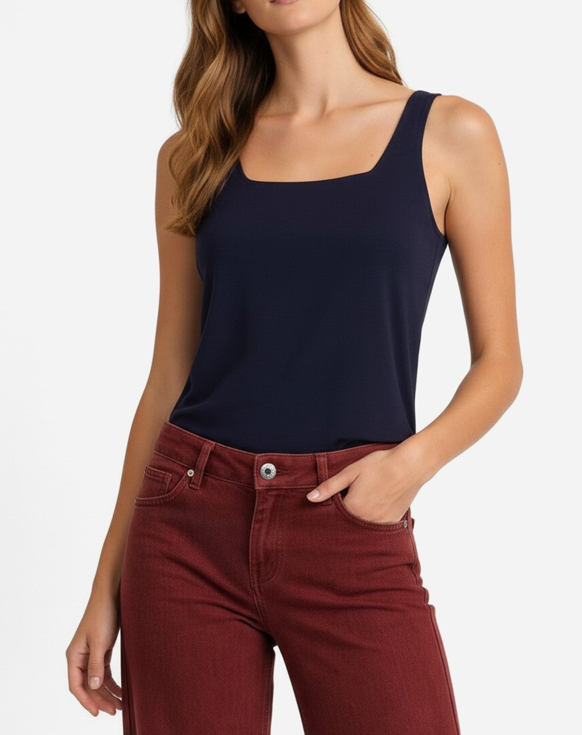 Regata Decote Quadrado de Algodão - Azul