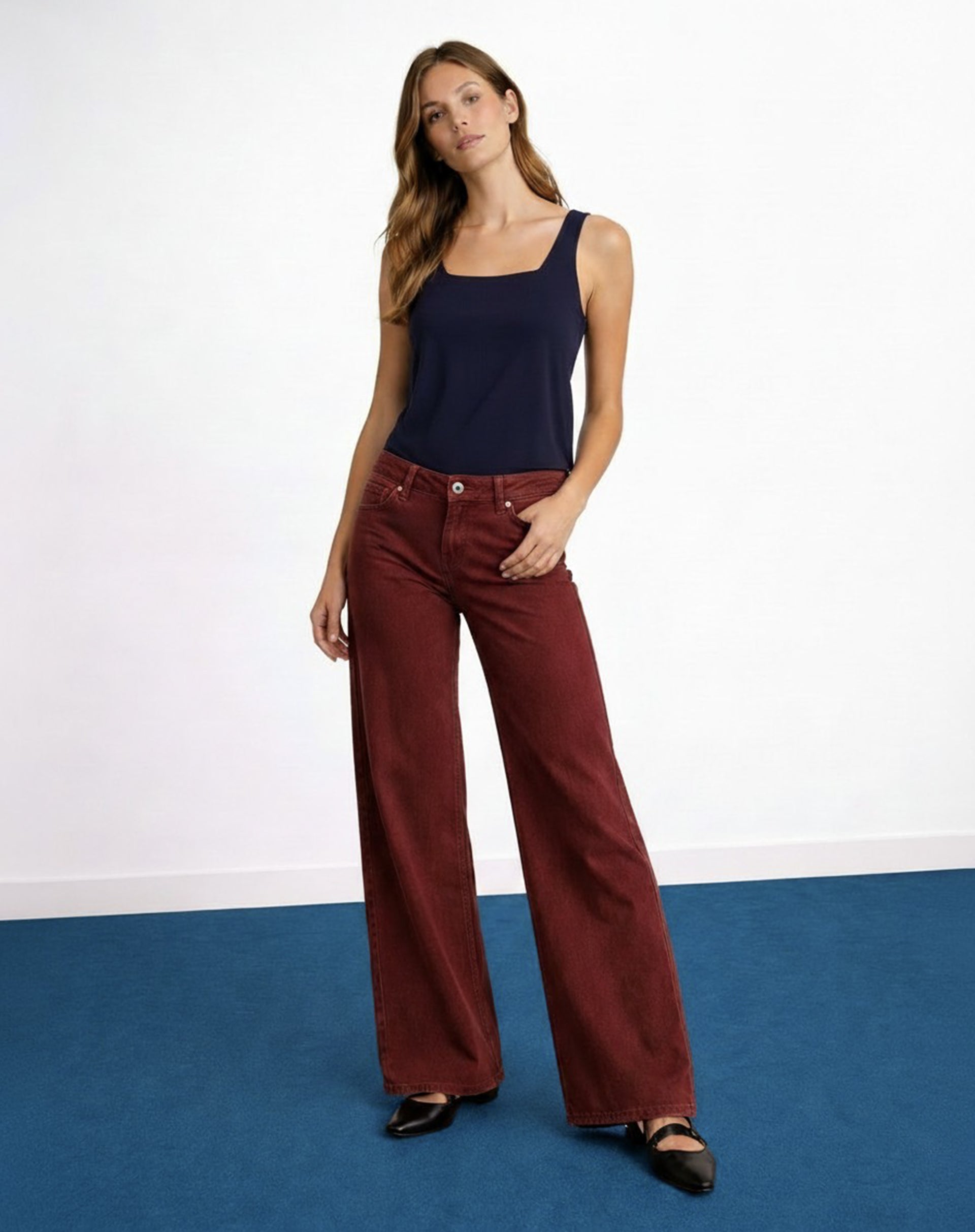 Regata Decote Quadrado de Algodão - Azul