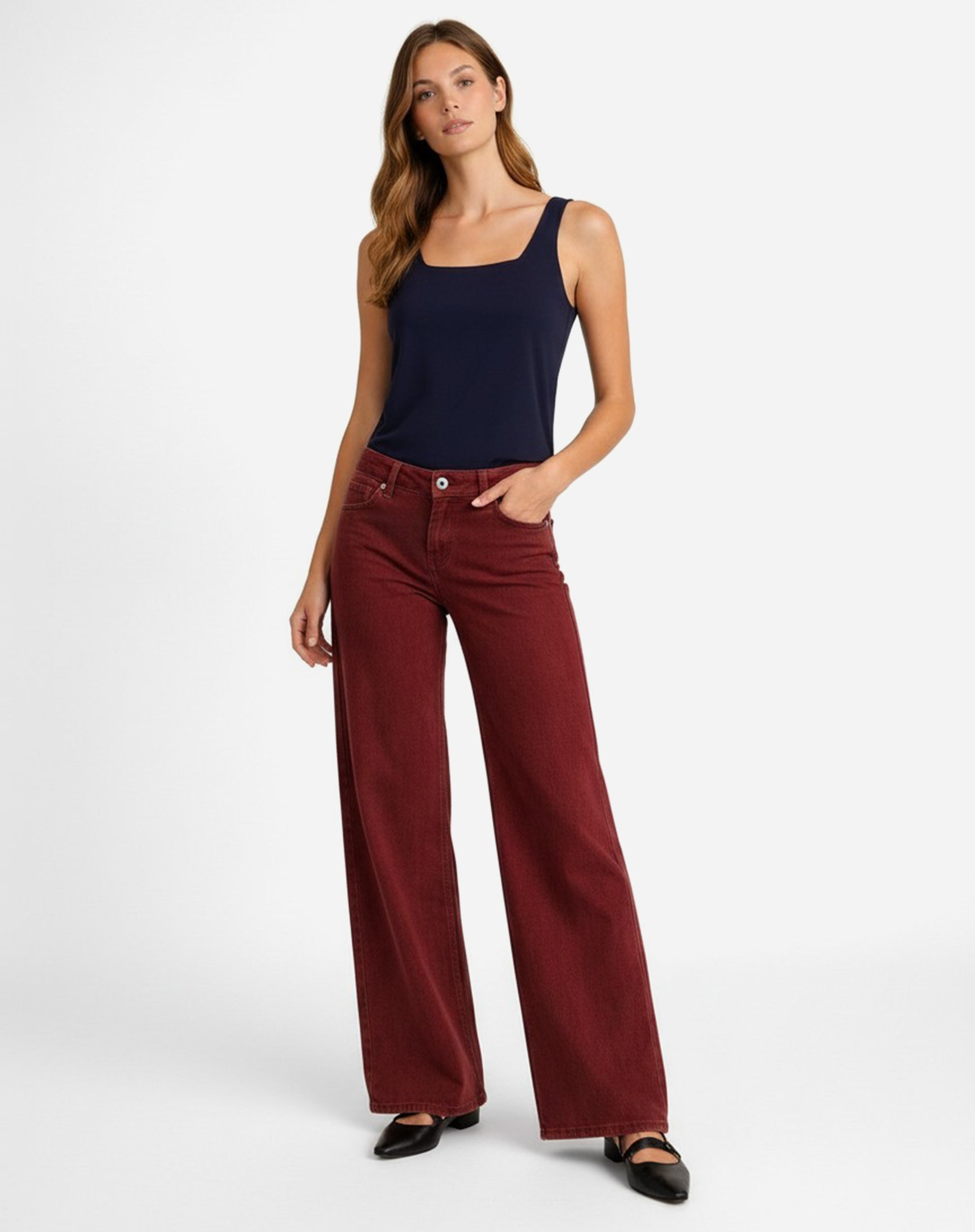 Regata Decote Quadrado de Algodão - Azul