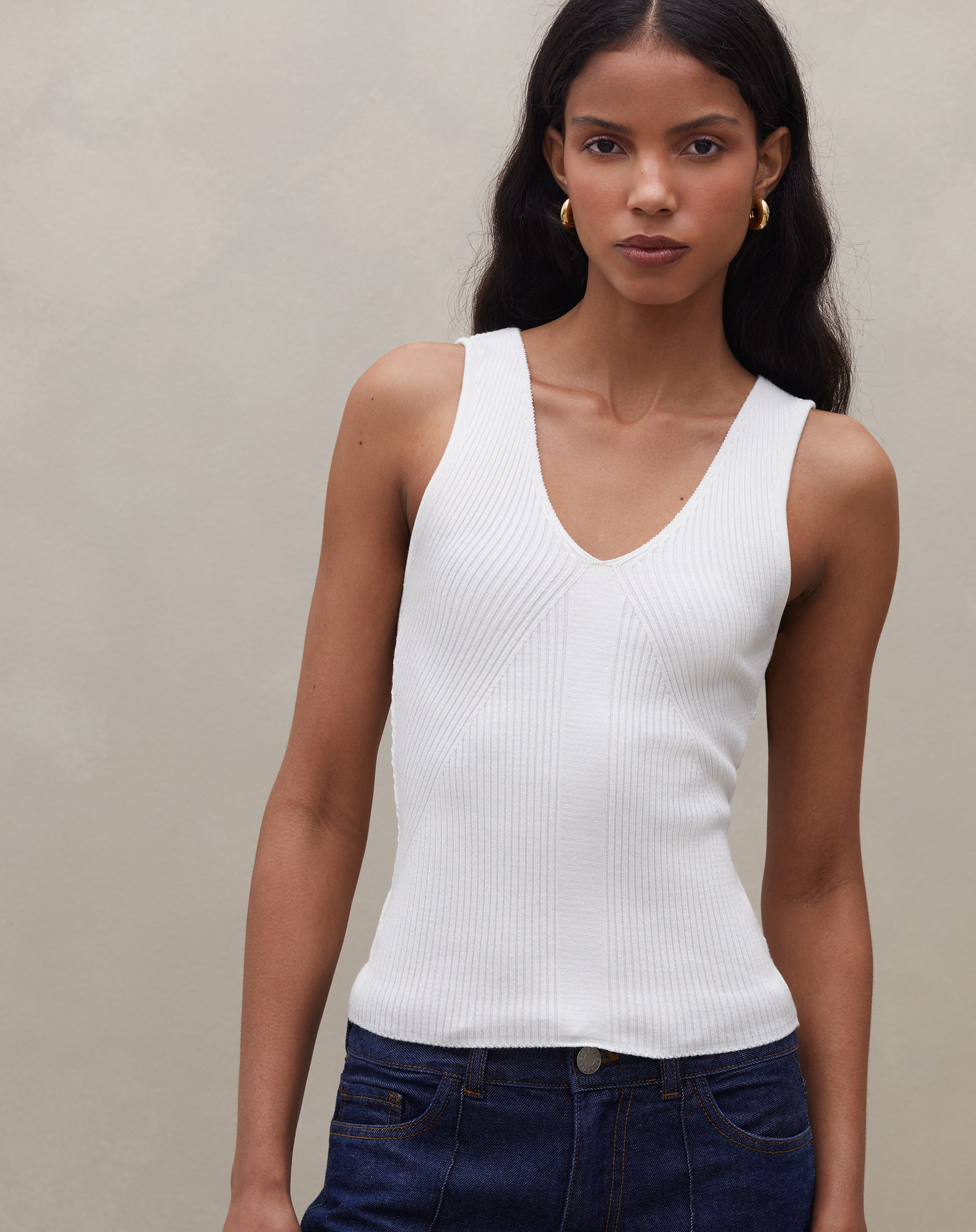 Blusa Decote V de Tricot - Off-white