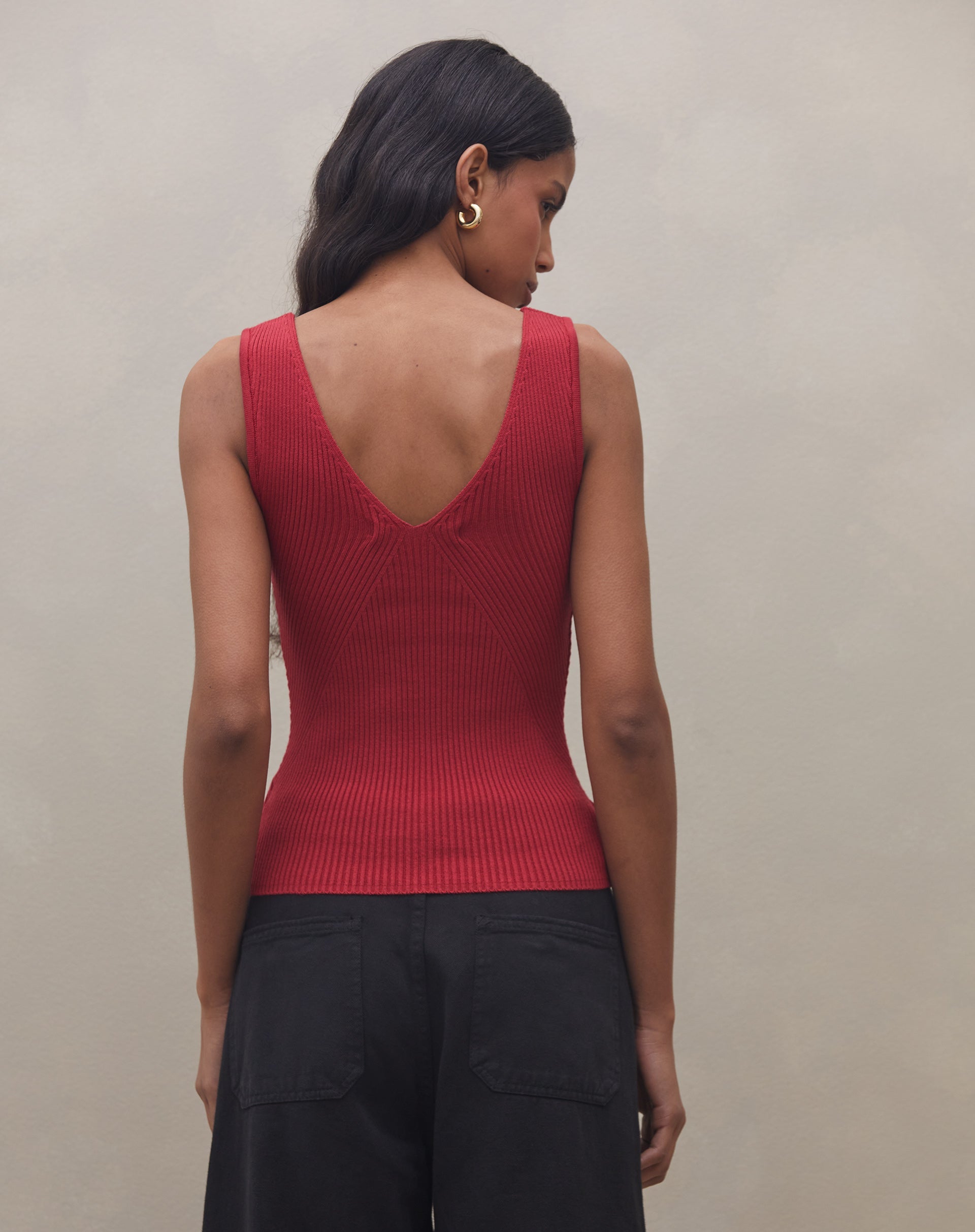 Blusa Decote V de Tricot - Cereja