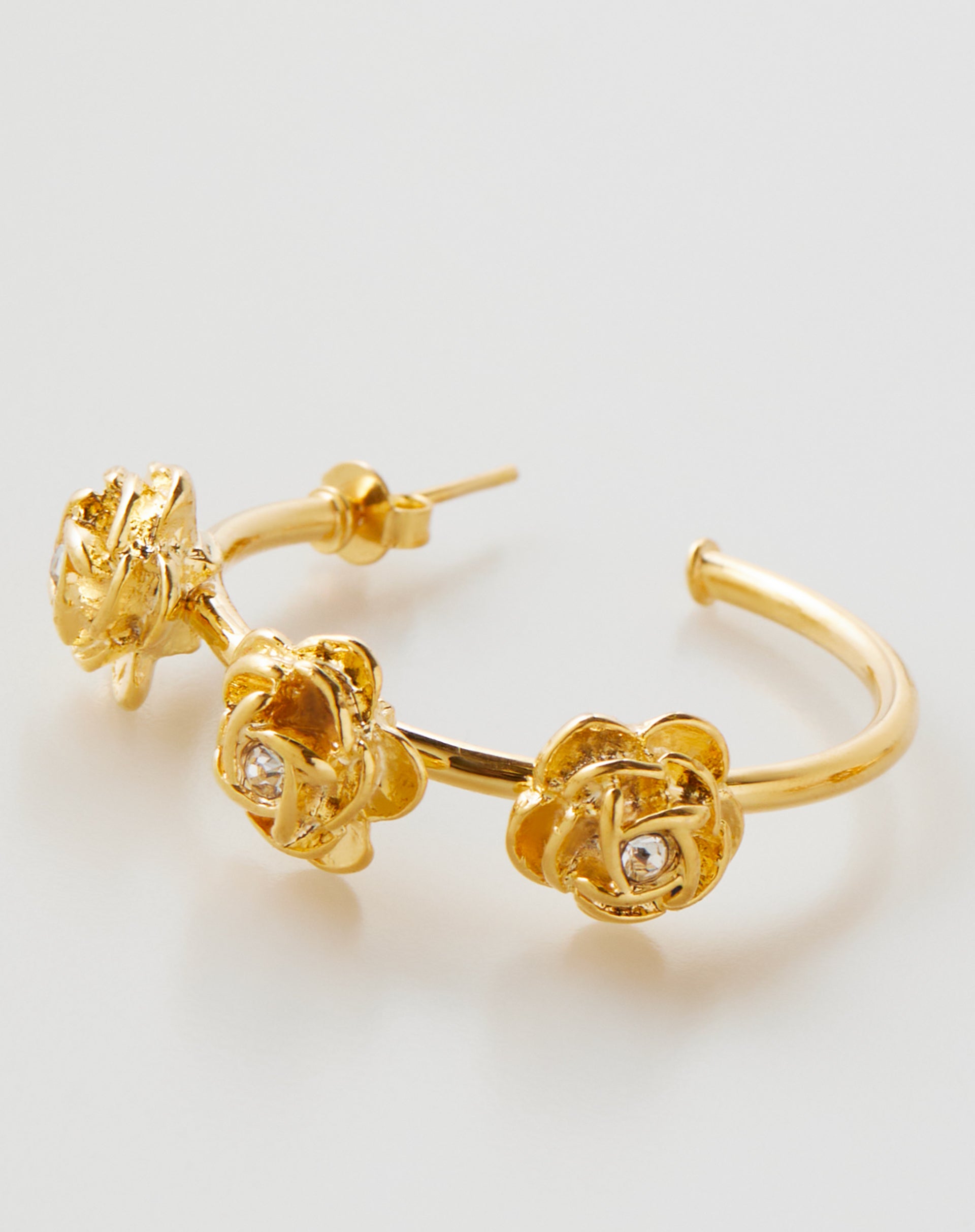 Brinco Argola com Flores Folheado - Dourado