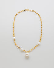 Colar Elos com Pingente de Pérola Folheado - Dourado