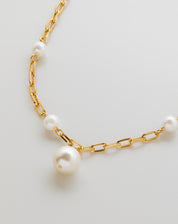 Colar Elos com Pingente de Pérola Folheado - Dourado