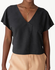 Blusa Manga Curta Decote V - Preto