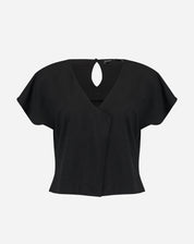 Blusa Manga Curta Decote V - Preto