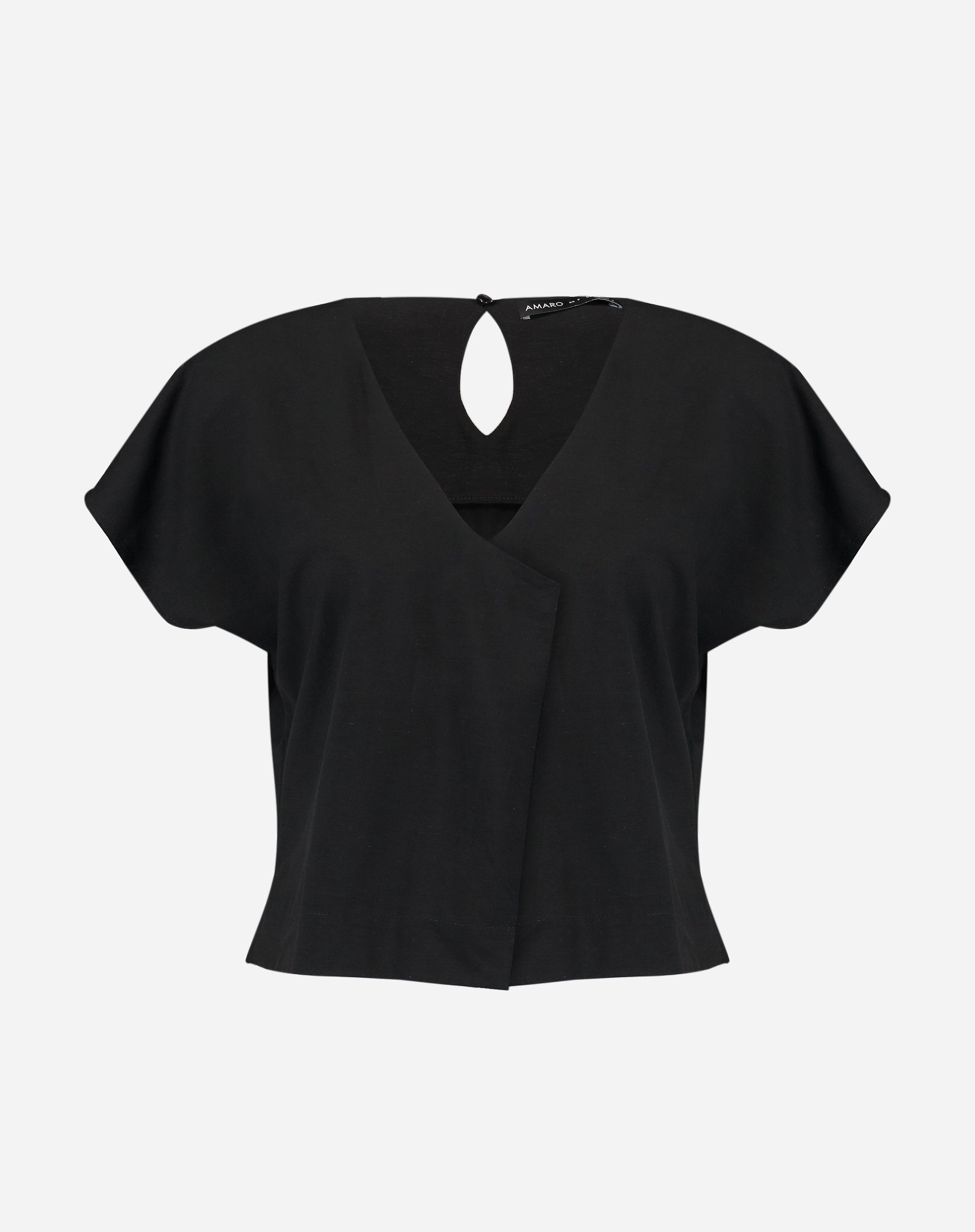 Blusa Manga Curta Decote V - Preto