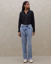 Calça Reta Cropped Jeans - Azul Médio