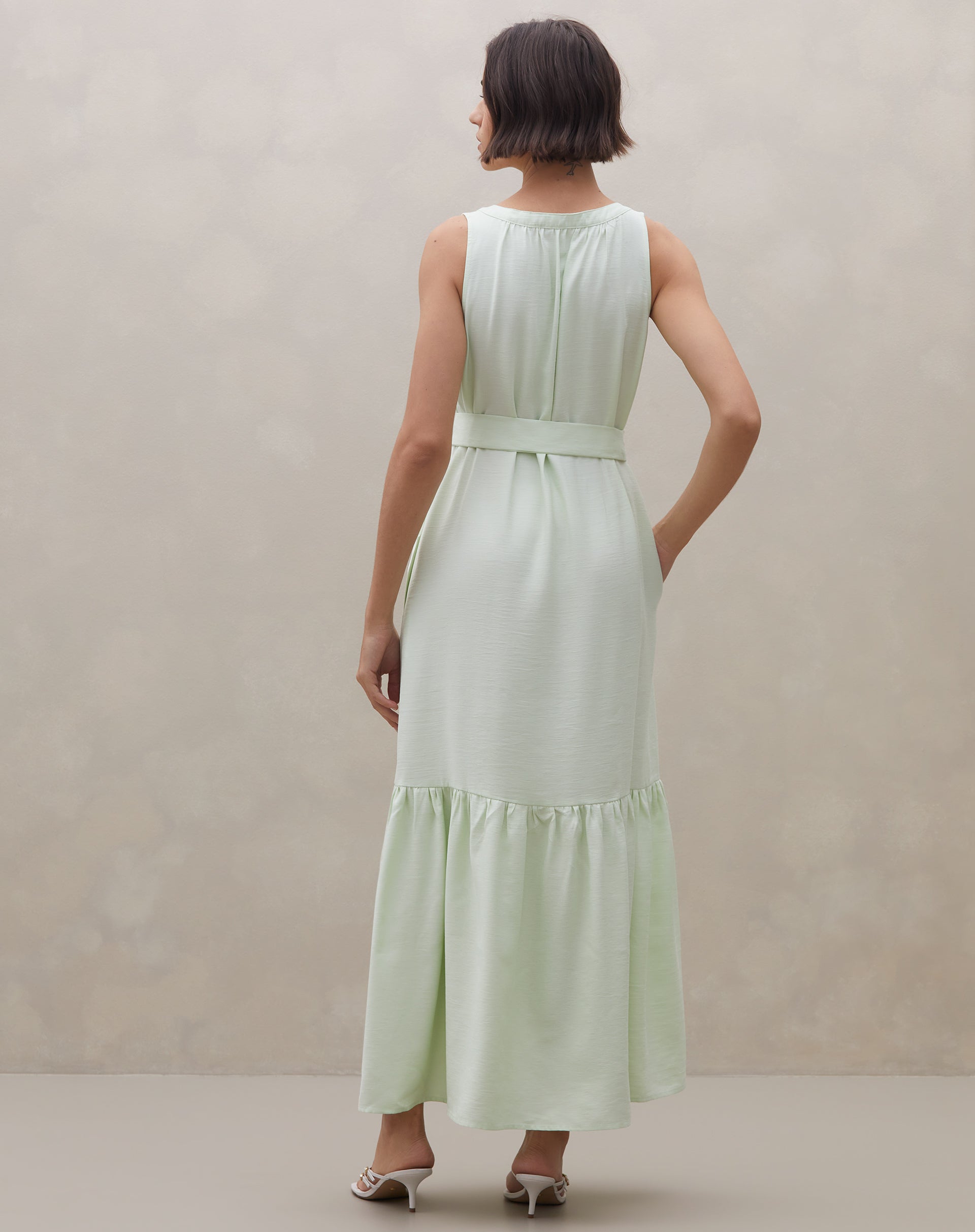 Vestido Midi Decote V  - Verde Claro