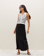 Saia Midi com Pregas - Preto