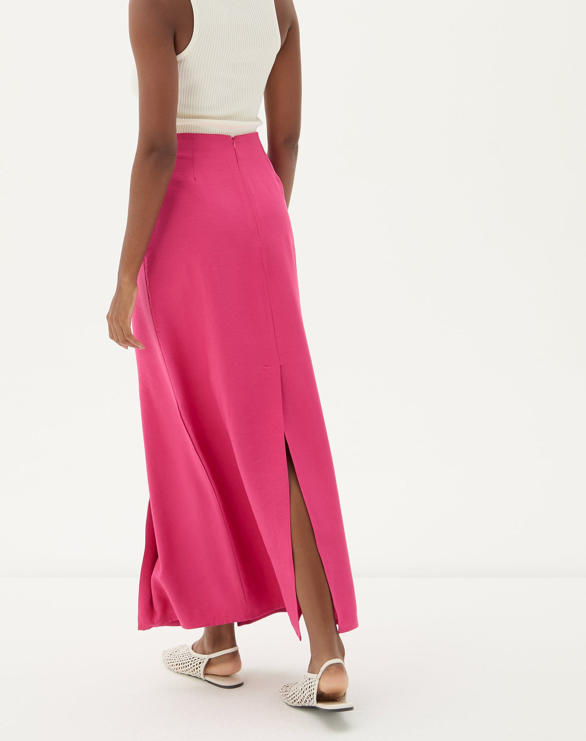 Saia Midi com Pregas - Rosa
